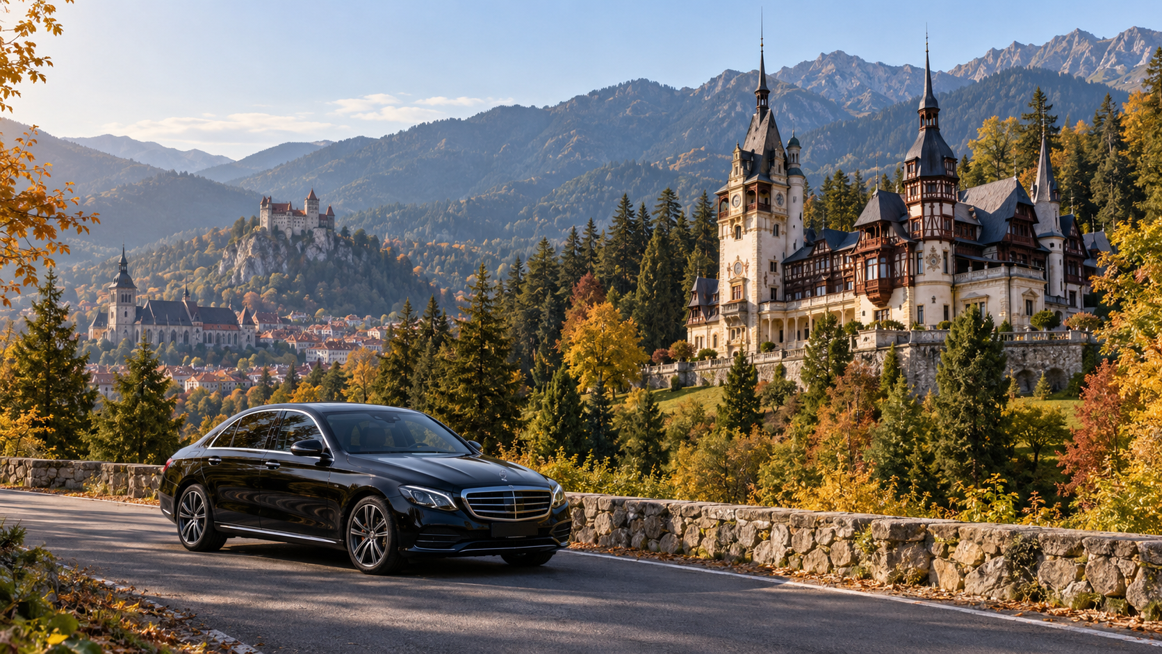 Private Mercedes journey through the Carpathian Mountains to Peleș Castle, Bran Castle and Brașov